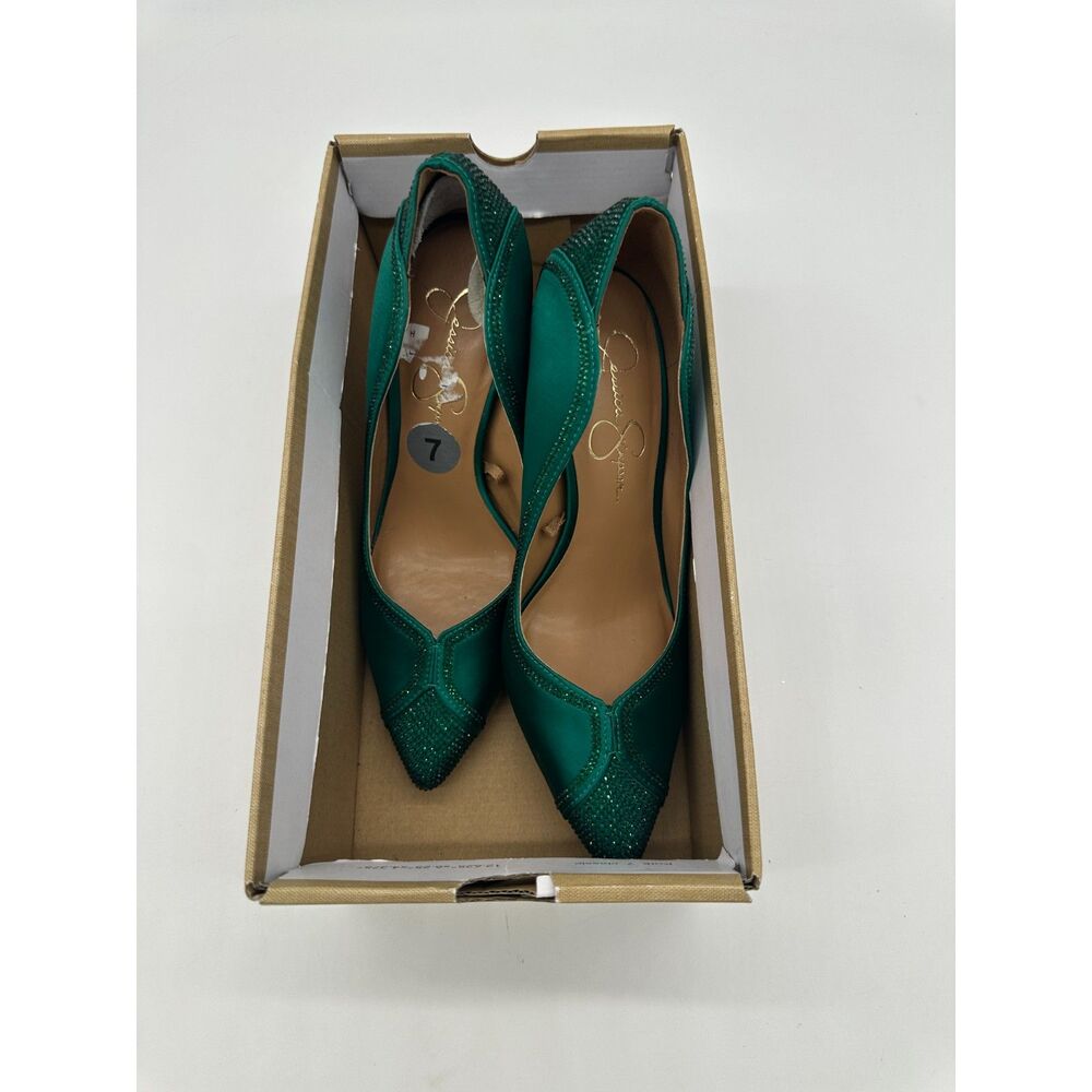 Jessica Simpson Hells 4” Sz 7 Pointy Toe w/ Bedazzle Accent Sateen Finish - Picture 4 of 10